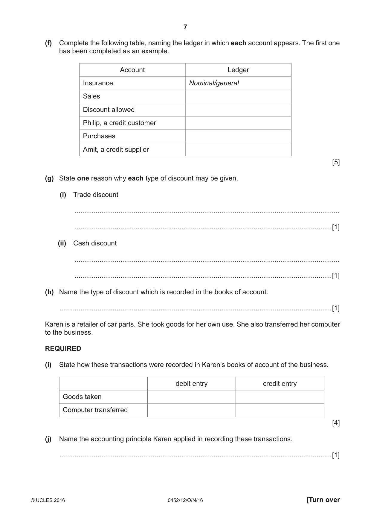 Cambridge IGCSE Accounting 0452 2016 Oct/Nov Paper 1 · Variant 2 question paper, page 7 of 20