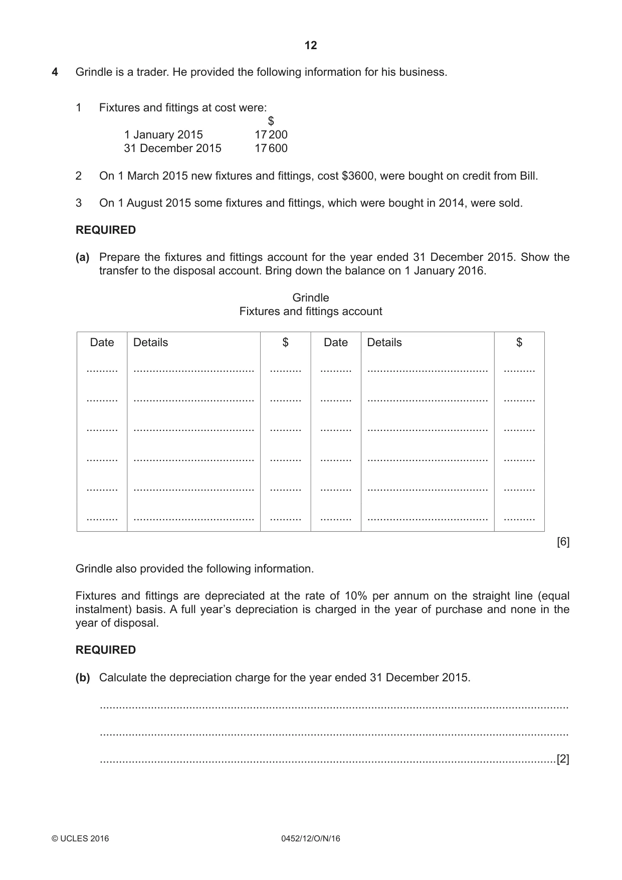 Cambridge IGCSE Accounting 0452 2016 Oct/Nov Paper 1 · Variant 2 question paper, page 12 of 20