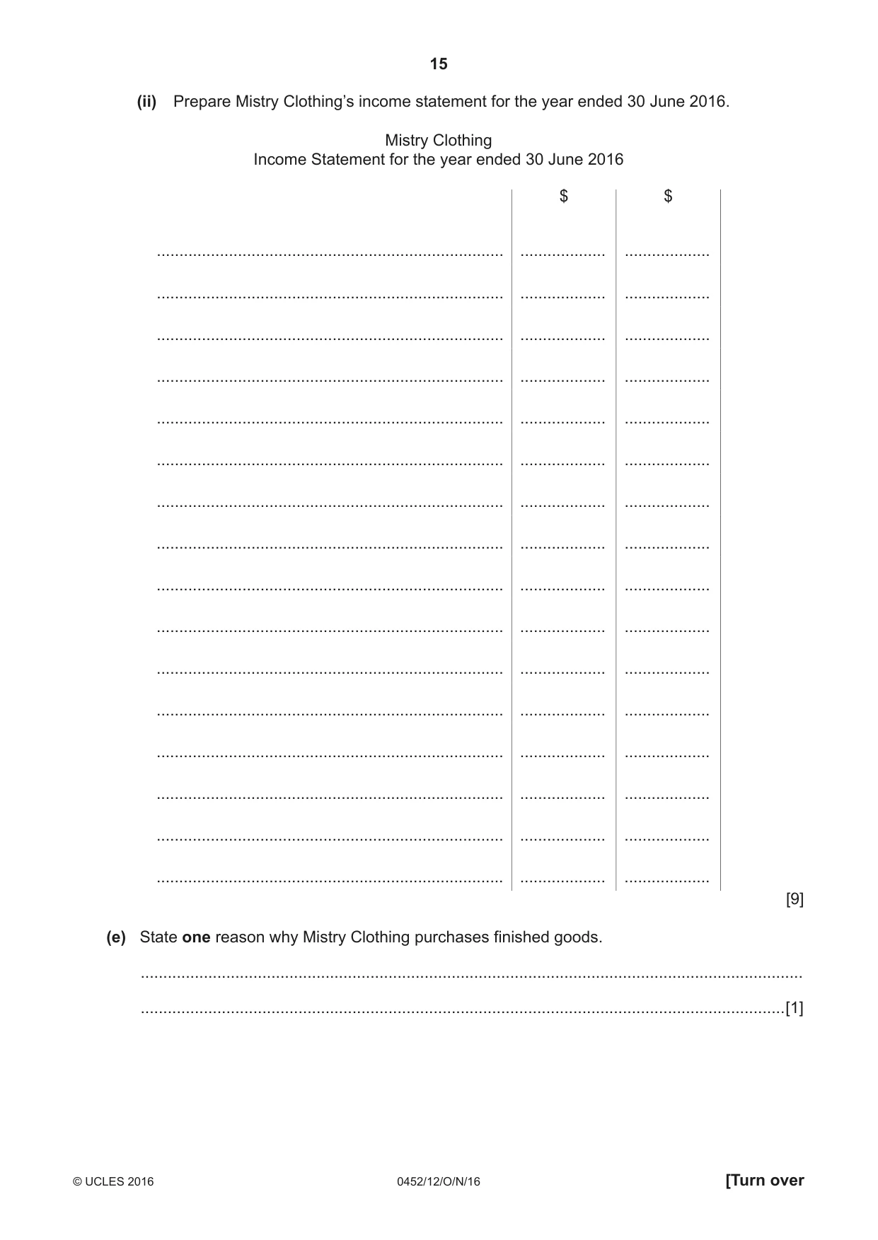 Cambridge IGCSE Accounting 0452 2016 Oct/Nov Paper 1 · Variant 2 question paper, page 15 of 20