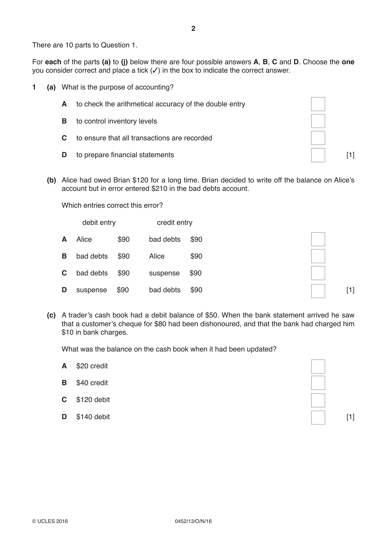 Cambridge IGCSE Accounting 0452 2016 Oct/Nov Paper 1 · Variant 3 question paper, page 2 of 24
