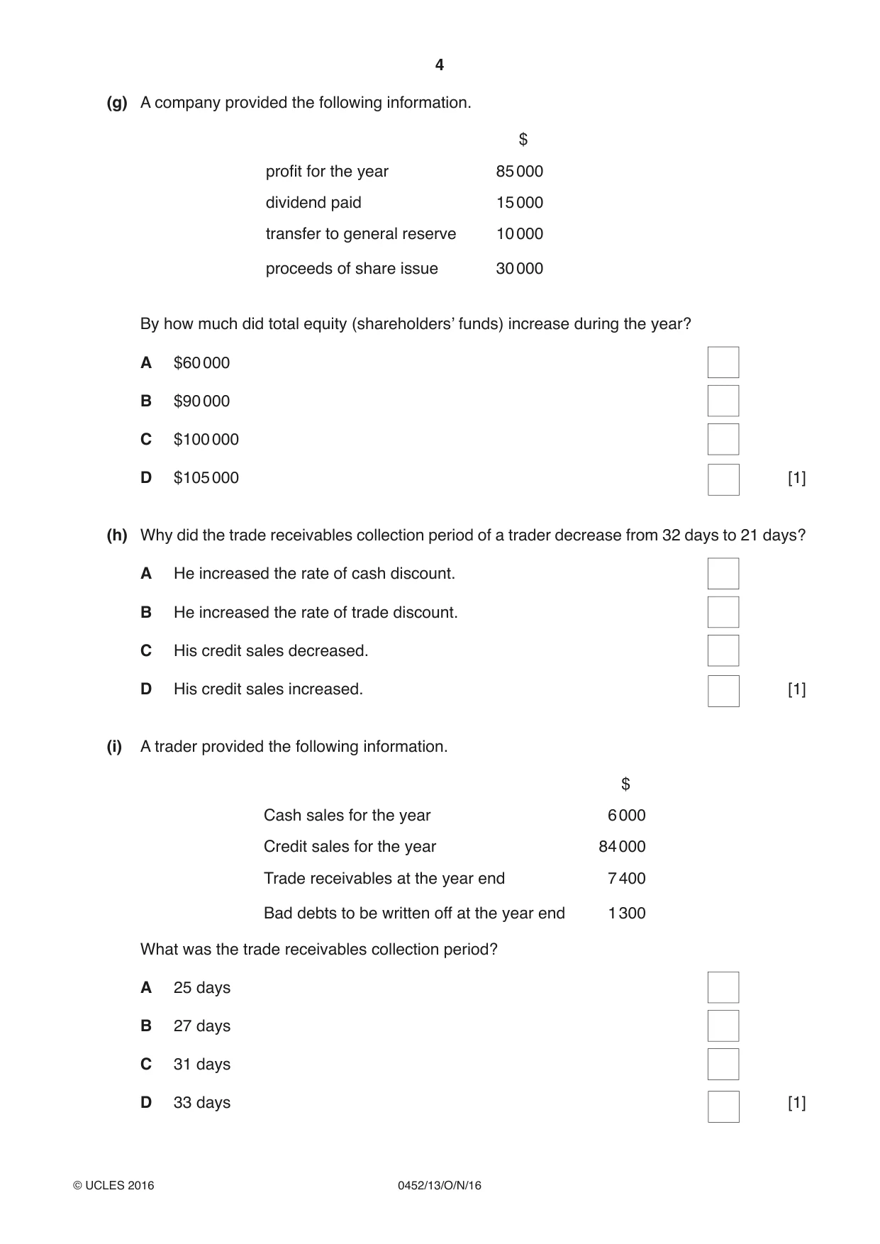 Cambridge IGCSE Accounting 0452 2016 Oct/Nov Paper 1 · Variant 3 question paper, page 4 of 24