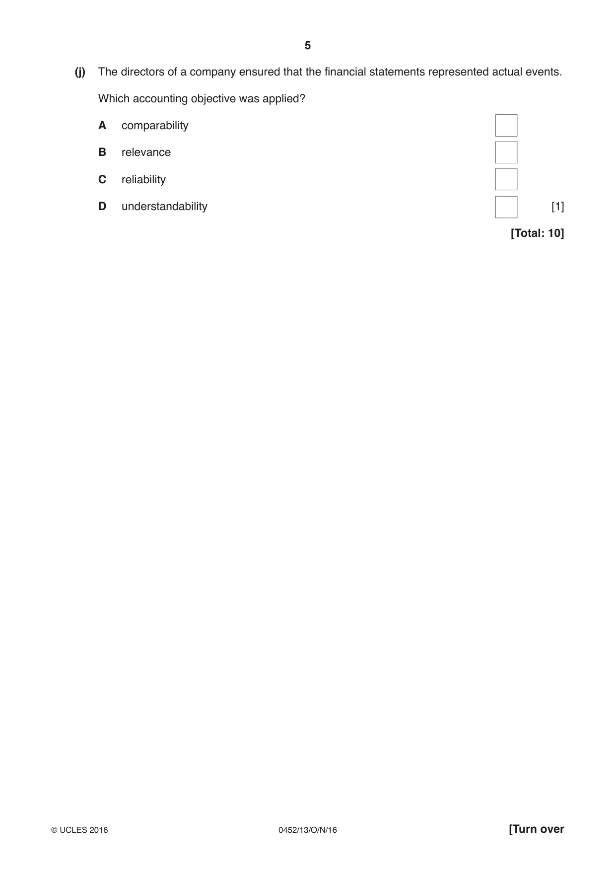 Cambridge IGCSE Accounting 0452 2016 Oct/Nov Paper 1 · Variant 3 question paper, page 5 of 24