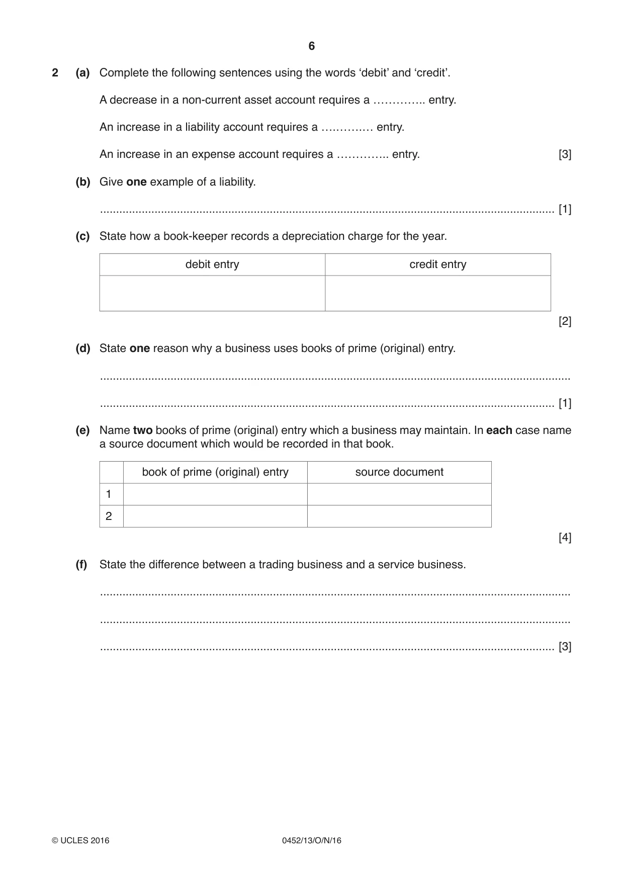 Cambridge IGCSE Accounting 0452 2016 Oct/Nov Paper 1 · Variant 3 question paper, page 6 of 24