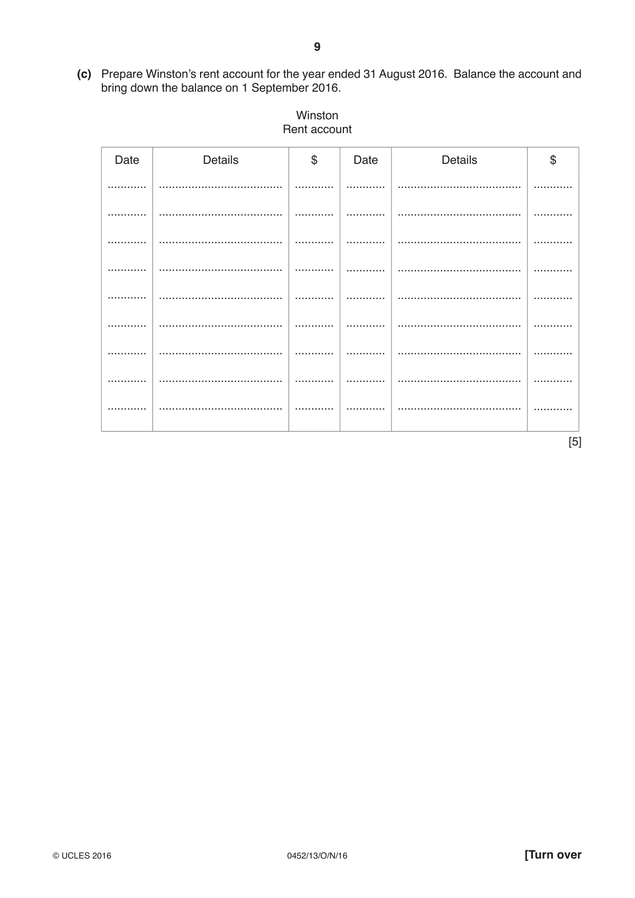 Cambridge IGCSE Accounting 0452 2016 Oct/Nov Paper 1 · Variant 3 question paper, page 9 of 24