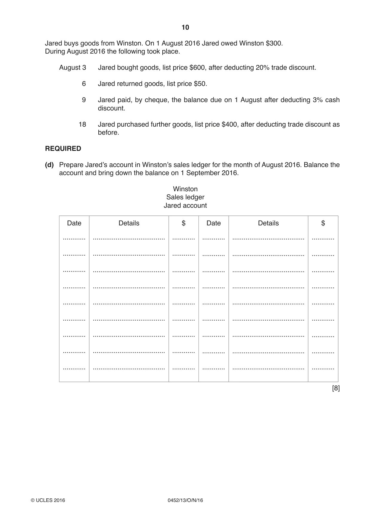 Cambridge IGCSE Accounting 0452 2016 Oct/Nov Paper 1 · Variant 3 question paper, page 10 of 24