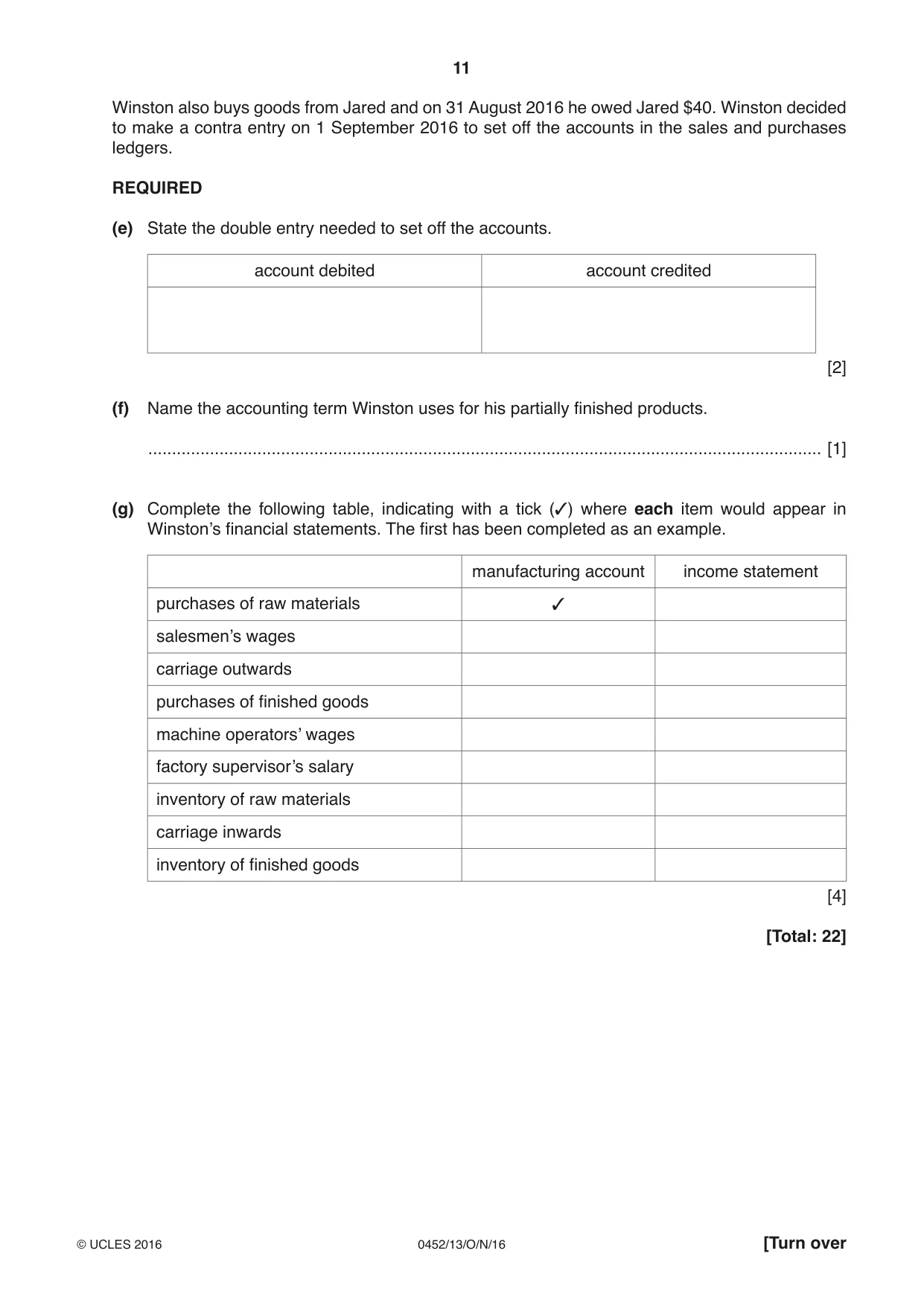 Cambridge IGCSE Accounting 0452 2016 Oct/Nov Paper 1 · Variant 3 question paper, page 11 of 24