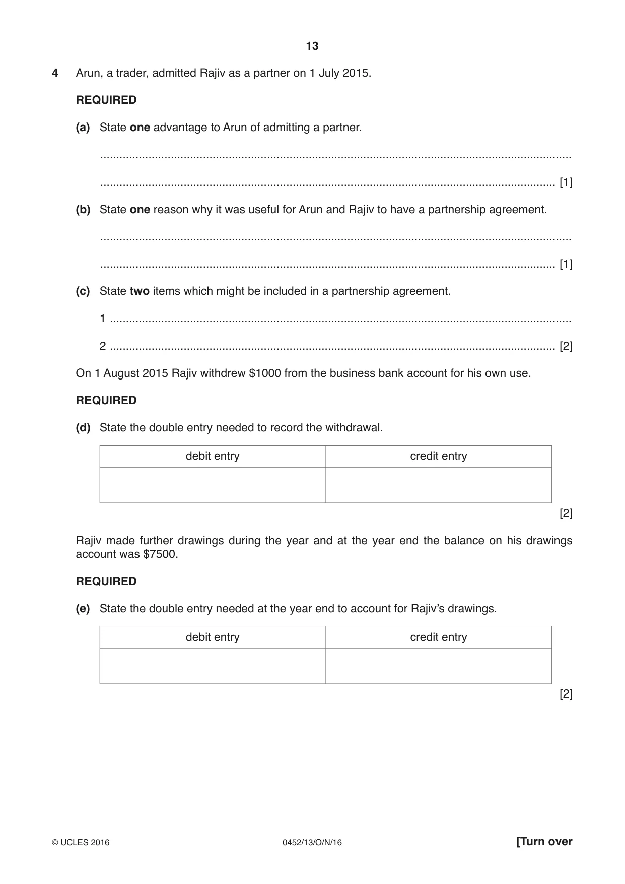 Cambridge IGCSE Accounting 0452 2016 Oct/Nov Paper 1 · Variant 3 question paper, page 13 of 24