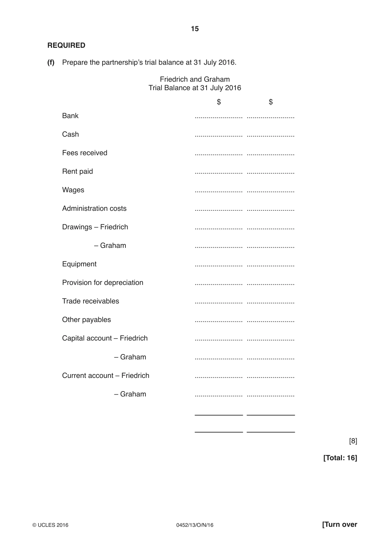 Cambridge IGCSE Accounting 0452 2016 Oct/Nov Paper 1 · Variant 3 question paper, page 15 of 24
