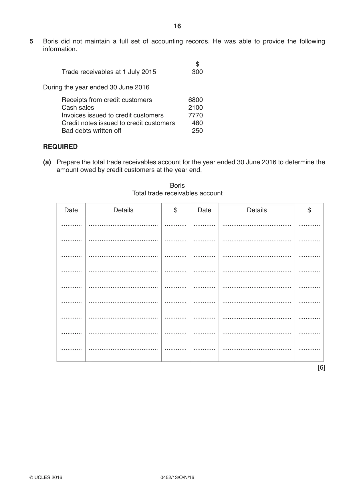 Cambridge IGCSE Accounting 0452 2016 Oct/Nov Paper 1 · Variant 3 question paper, page 16 of 24