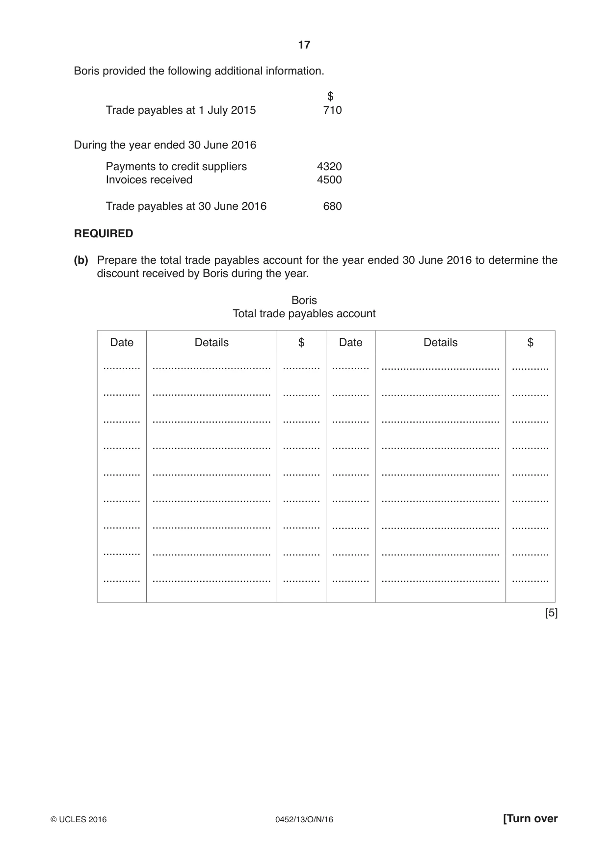 Cambridge IGCSE Accounting 0452 2016 Oct/Nov Paper 1 · Variant 3 question paper, page 17 of 24