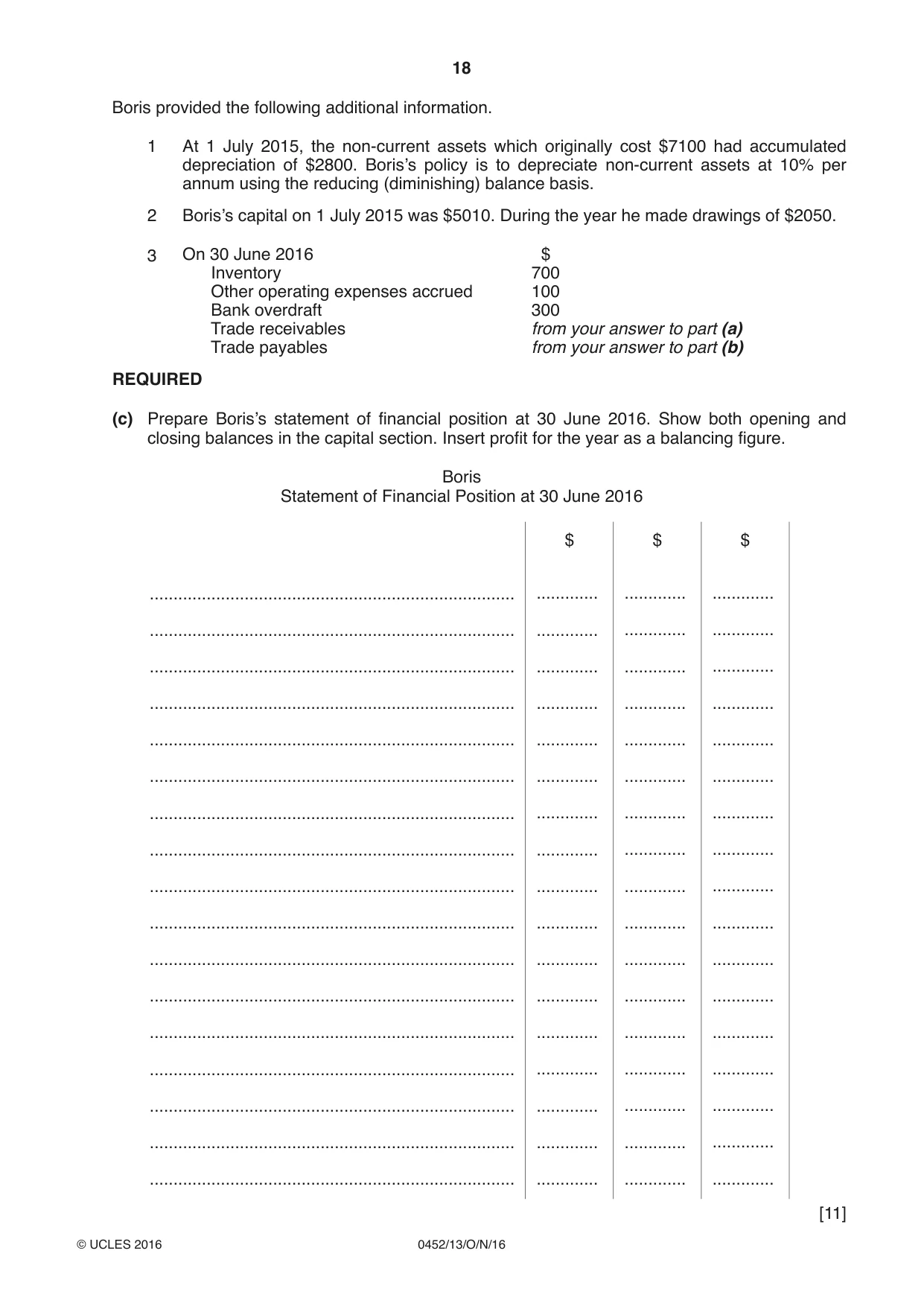 Cambridge IGCSE Accounting 0452 2016 Oct/Nov Paper 1 · Variant 3 question paper, page 18 of 24