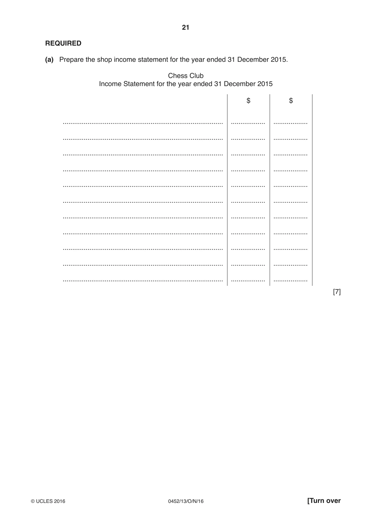 Cambridge IGCSE Accounting 0452 2016 Oct/Nov Paper 1 · Variant 3 question paper, page 21 of 24