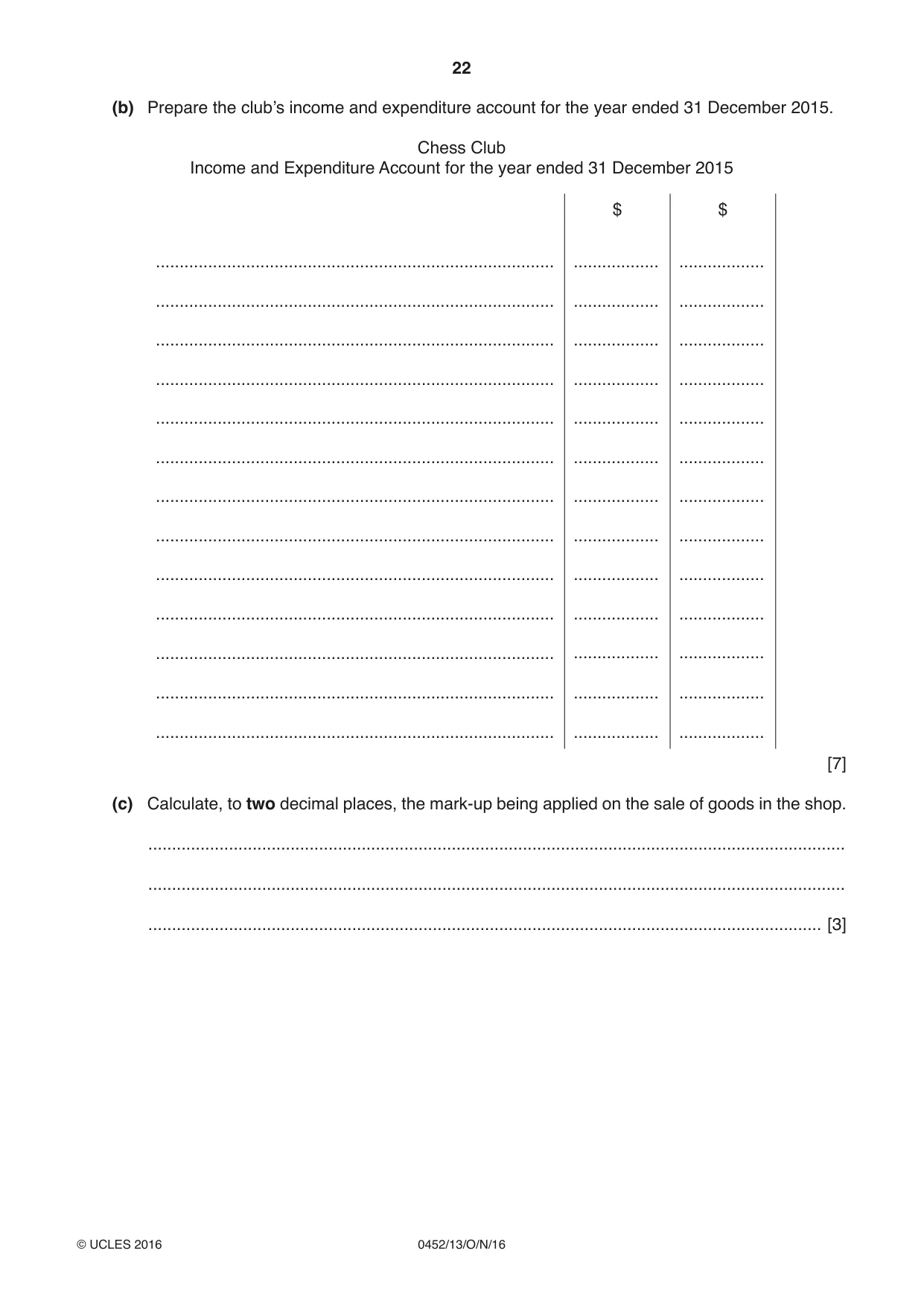 Cambridge IGCSE Accounting 0452 2016 Oct/Nov Paper 1 · Variant 3 question paper, page 22 of 24
