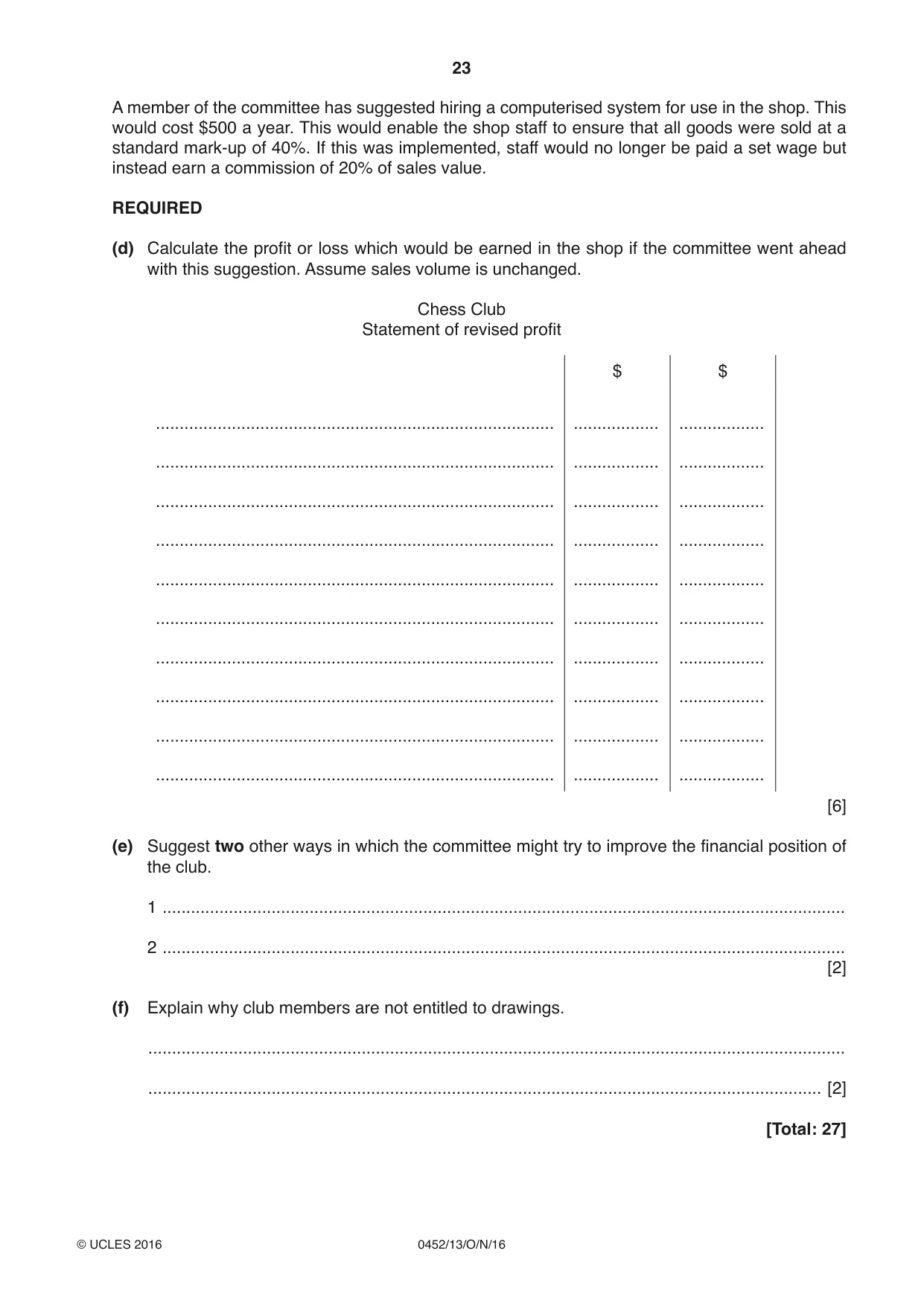 Cambridge IGCSE Accounting 0452 2016 Oct/Nov Paper 1 · Variant 3 question paper, page 23 of 24