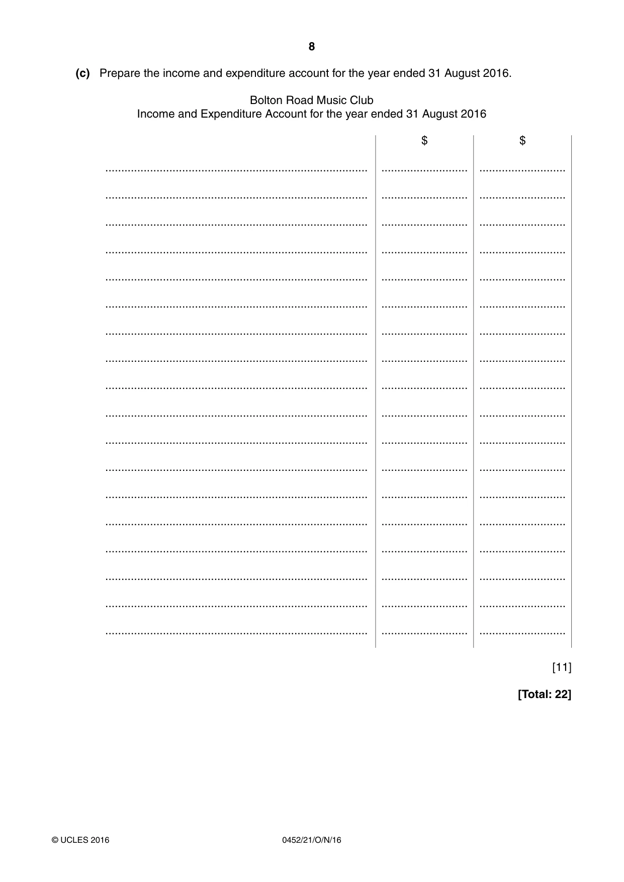 Cambridge IGCSE Accounting 0452 2016 Oct/Nov Paper 2 · Variant 1 question paper, page 8 of 20