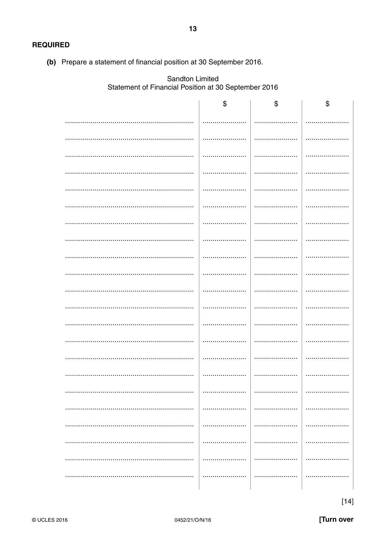Cambridge IGCSE Accounting 0452 2016 Oct/Nov Paper 2 · Variant 1 question paper, page 13 of 20