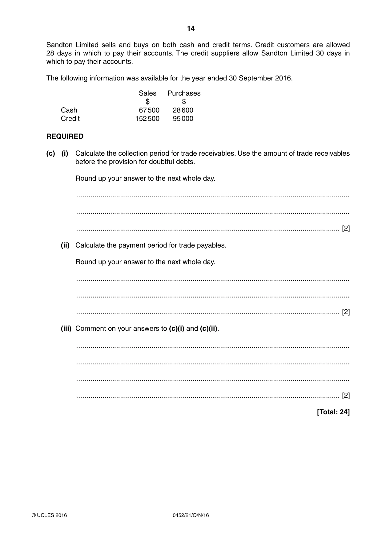 Cambridge IGCSE Accounting 0452 2016 Oct/Nov Paper 2 · Variant 1 question paper, page 14 of 20