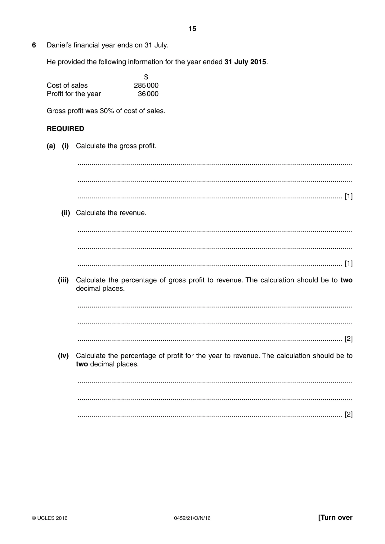 Cambridge IGCSE Accounting 0452 2016 Oct/Nov Paper 2 · Variant 1 question paper, page 15 of 20