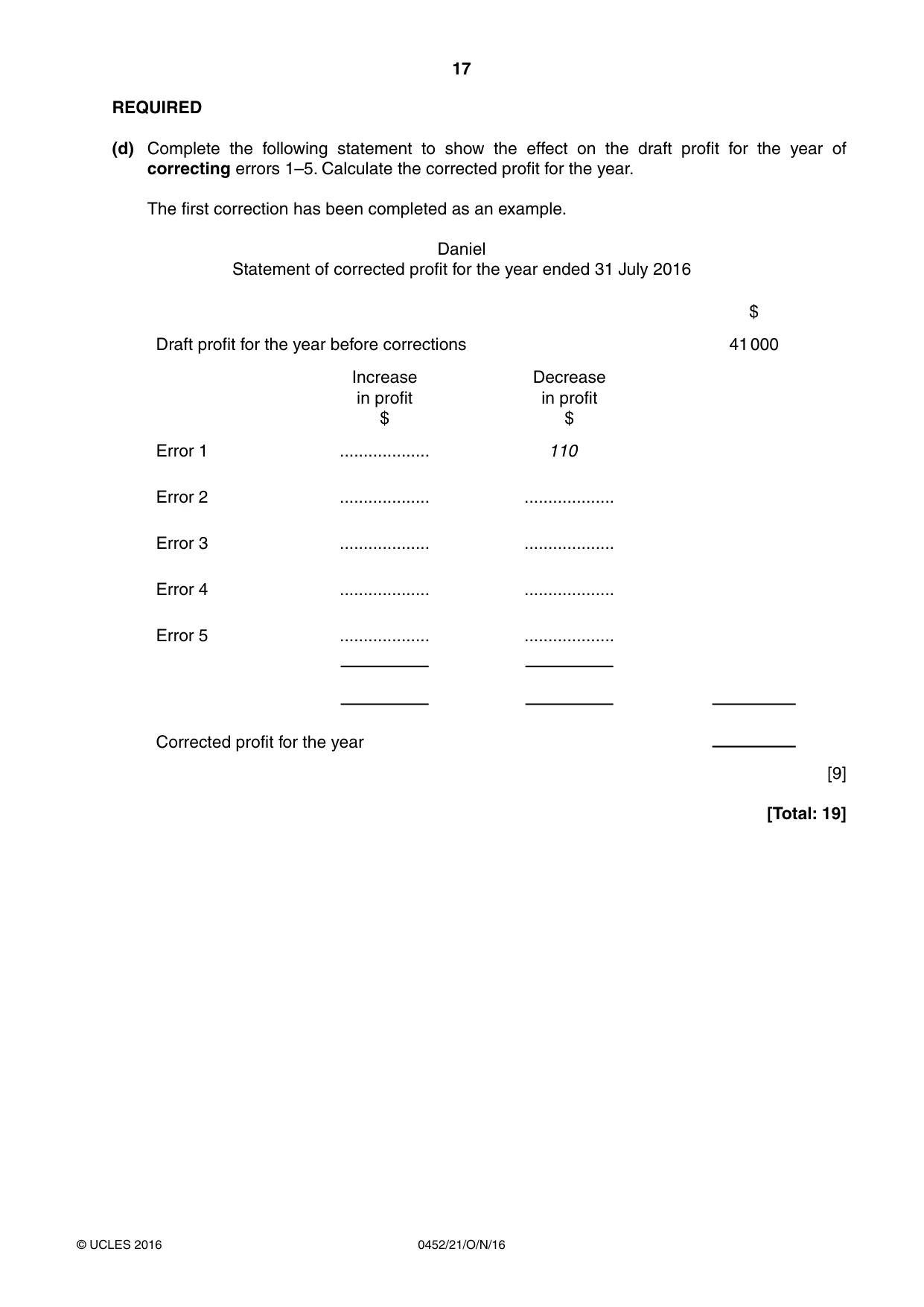 Cambridge IGCSE Accounting 0452 2016 Oct/Nov Paper 2 · Variant 1 question paper, page 17 of 20