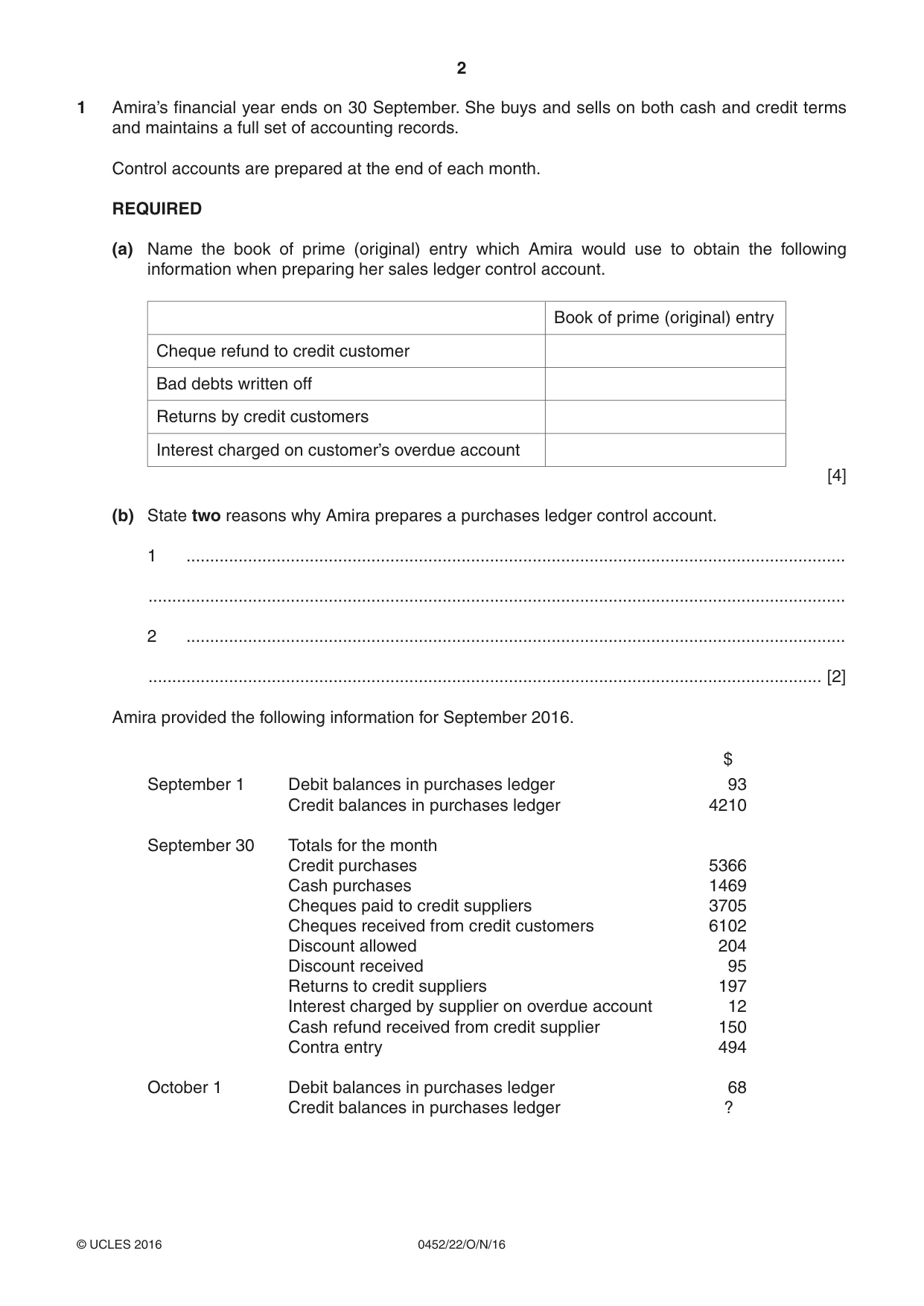 Cambridge IGCSE Accounting 0452 2016 Oct/Nov Paper 2 · Variant 2 question paper, page 2 of 20
