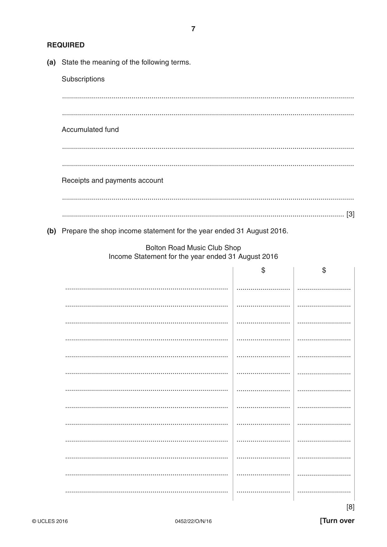 Cambridge IGCSE Accounting 0452 2016 Oct/Nov Paper 2 · Variant 2 question paper, page 7 of 20