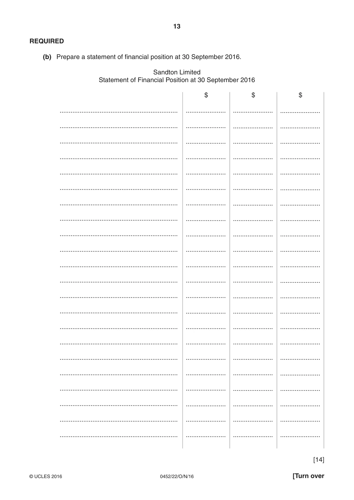 Cambridge IGCSE Accounting 0452 2016 Oct/Nov Paper 2 · Variant 2 question paper, page 13 of 20