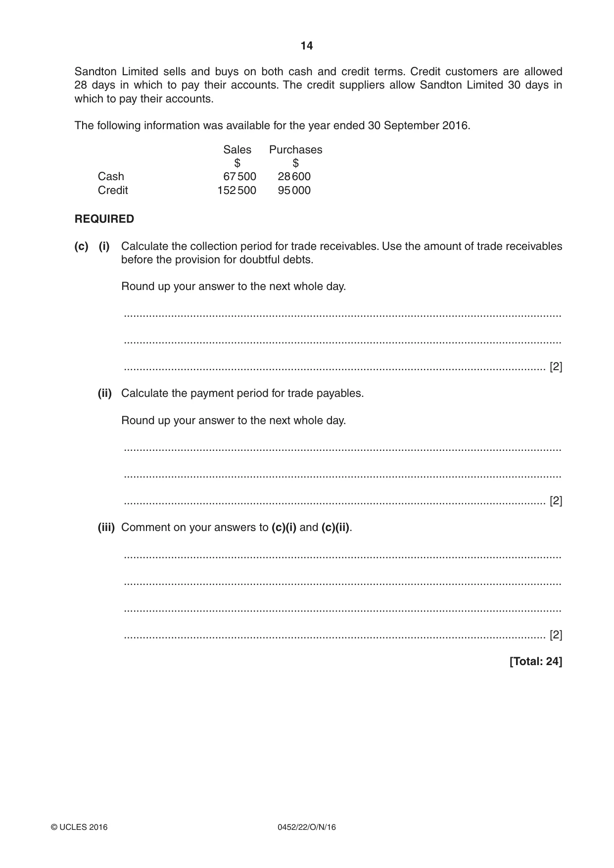 Cambridge IGCSE Accounting 0452 2016 Oct/Nov Paper 2 · Variant 2 question paper, page 14 of 20