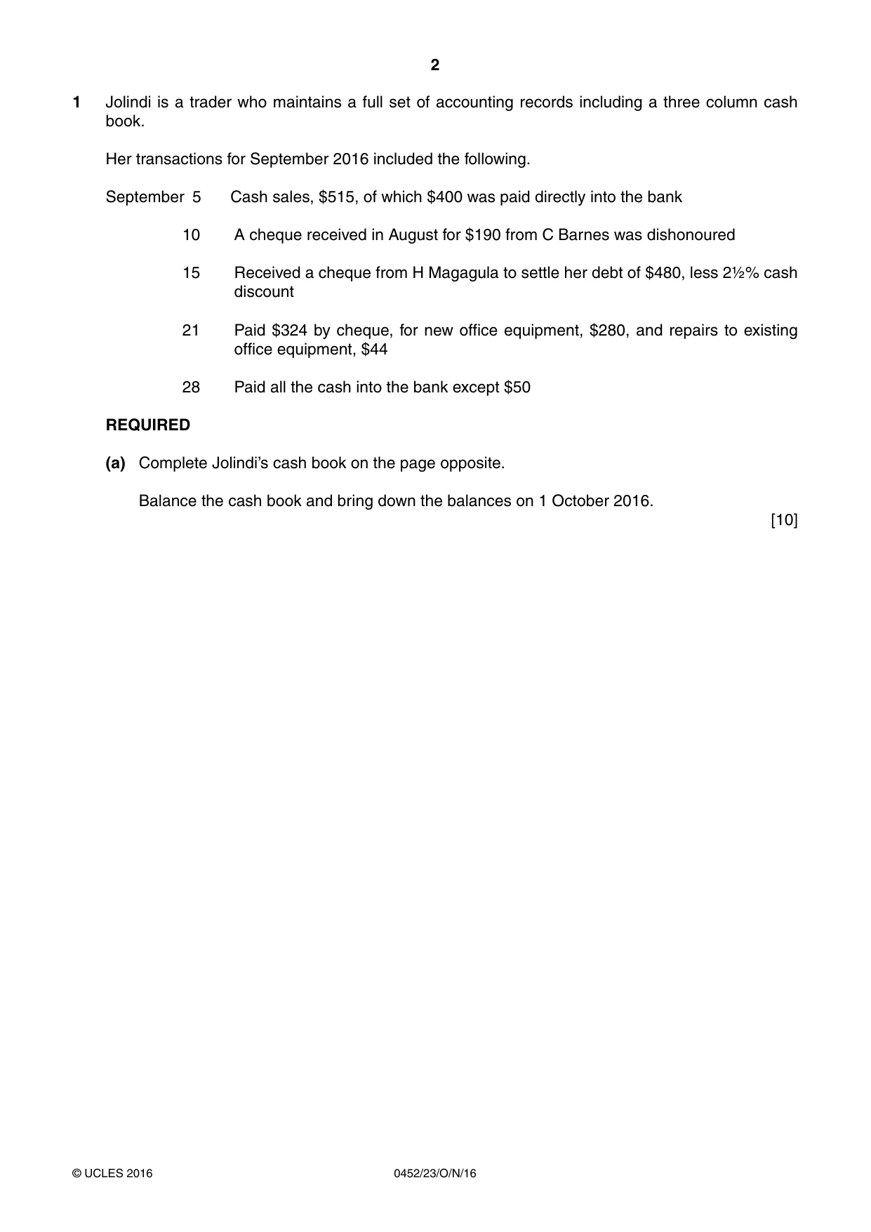 Cambridge IGCSE Accounting 0452 2016 Oct/Nov Paper 2 · Variant 3 question paper, page 2 of 20