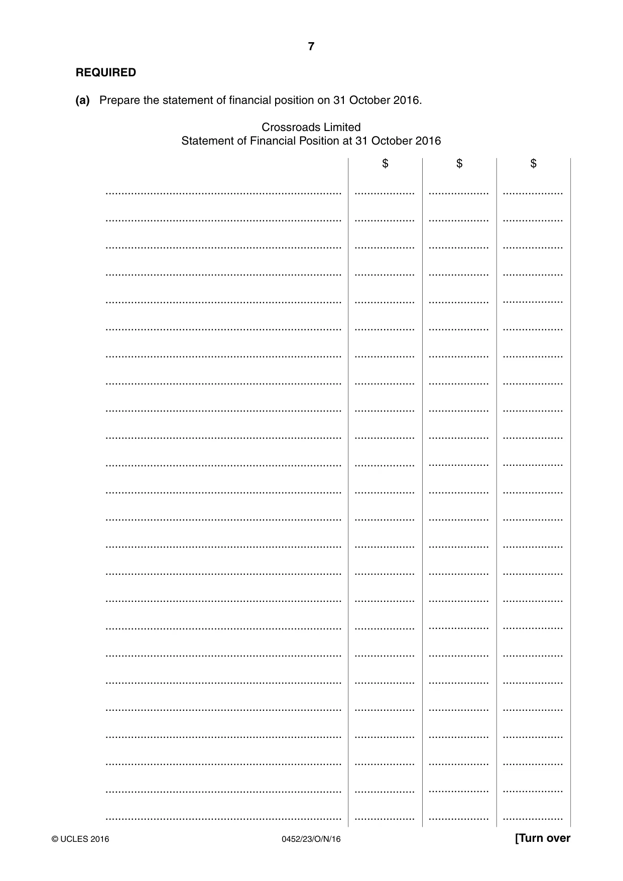 Cambridge IGCSE Accounting 0452 2016 Oct/Nov Paper 2 · Variant 3 question paper, page 7 of 20