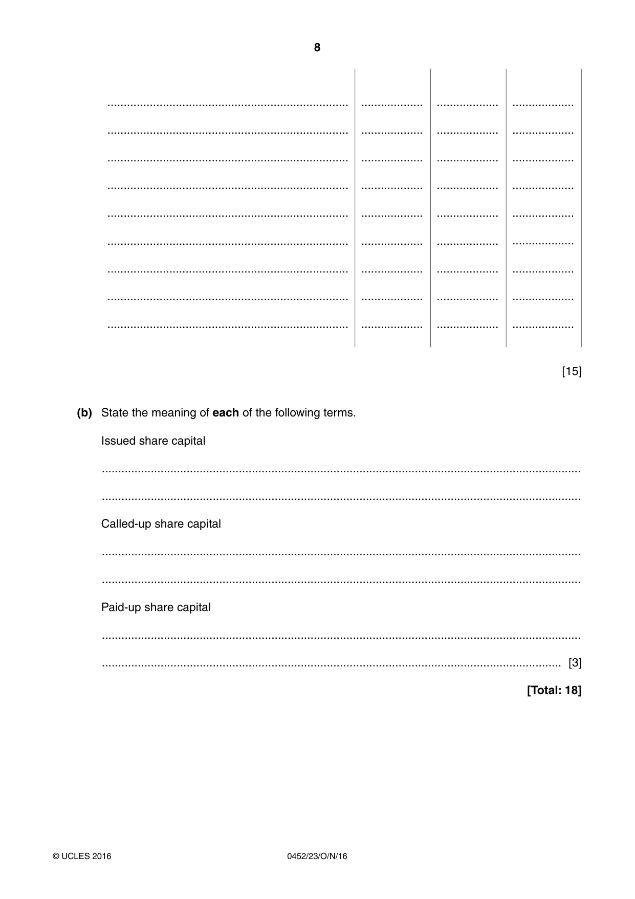 Cambridge IGCSE Accounting 0452 2016 Oct/Nov Paper 2 · Variant 3 question paper, page 8 of 20