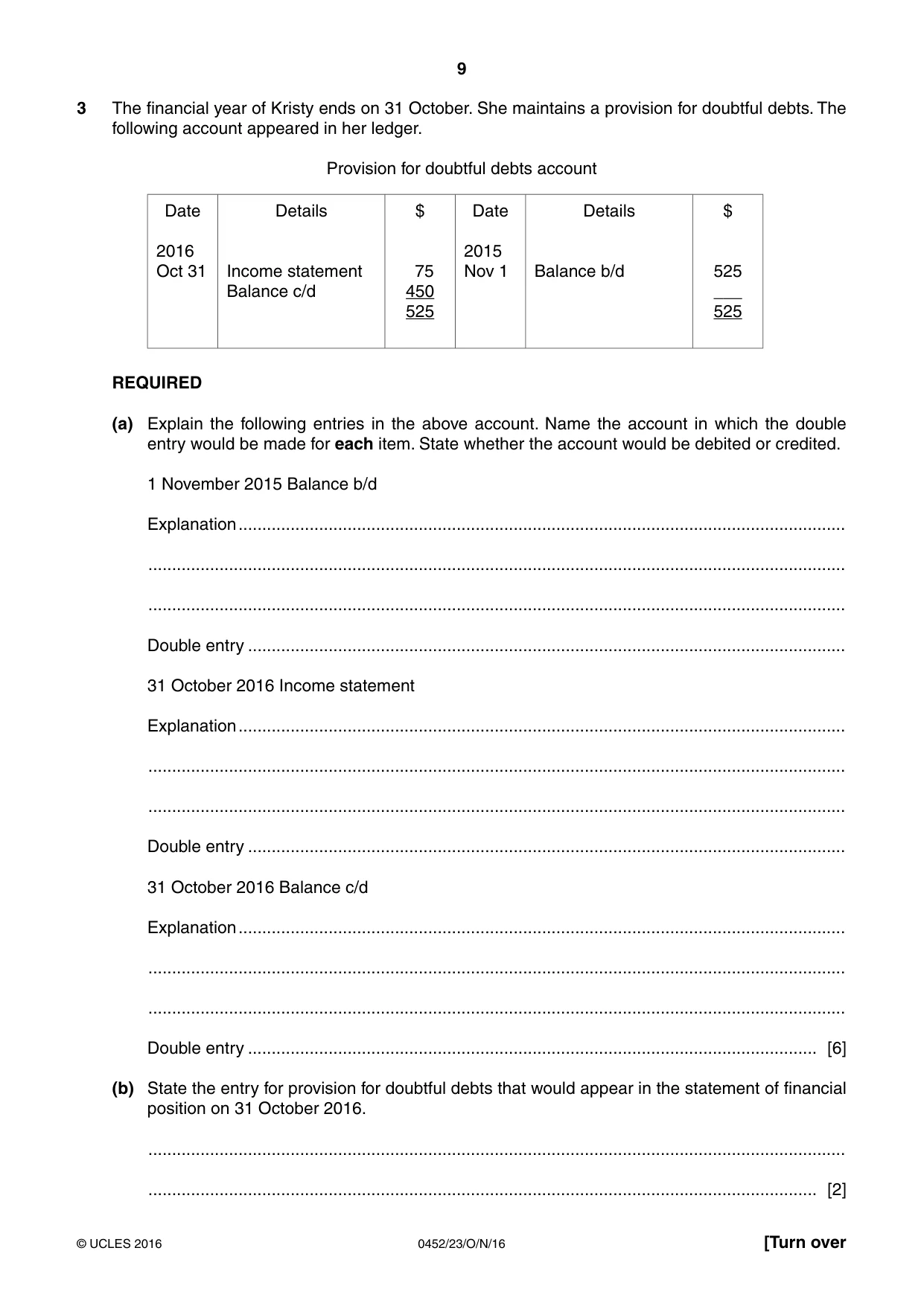 Cambridge IGCSE Accounting 0452 2016 Oct/Nov Paper 2 · Variant 3 question paper, page 9 of 20