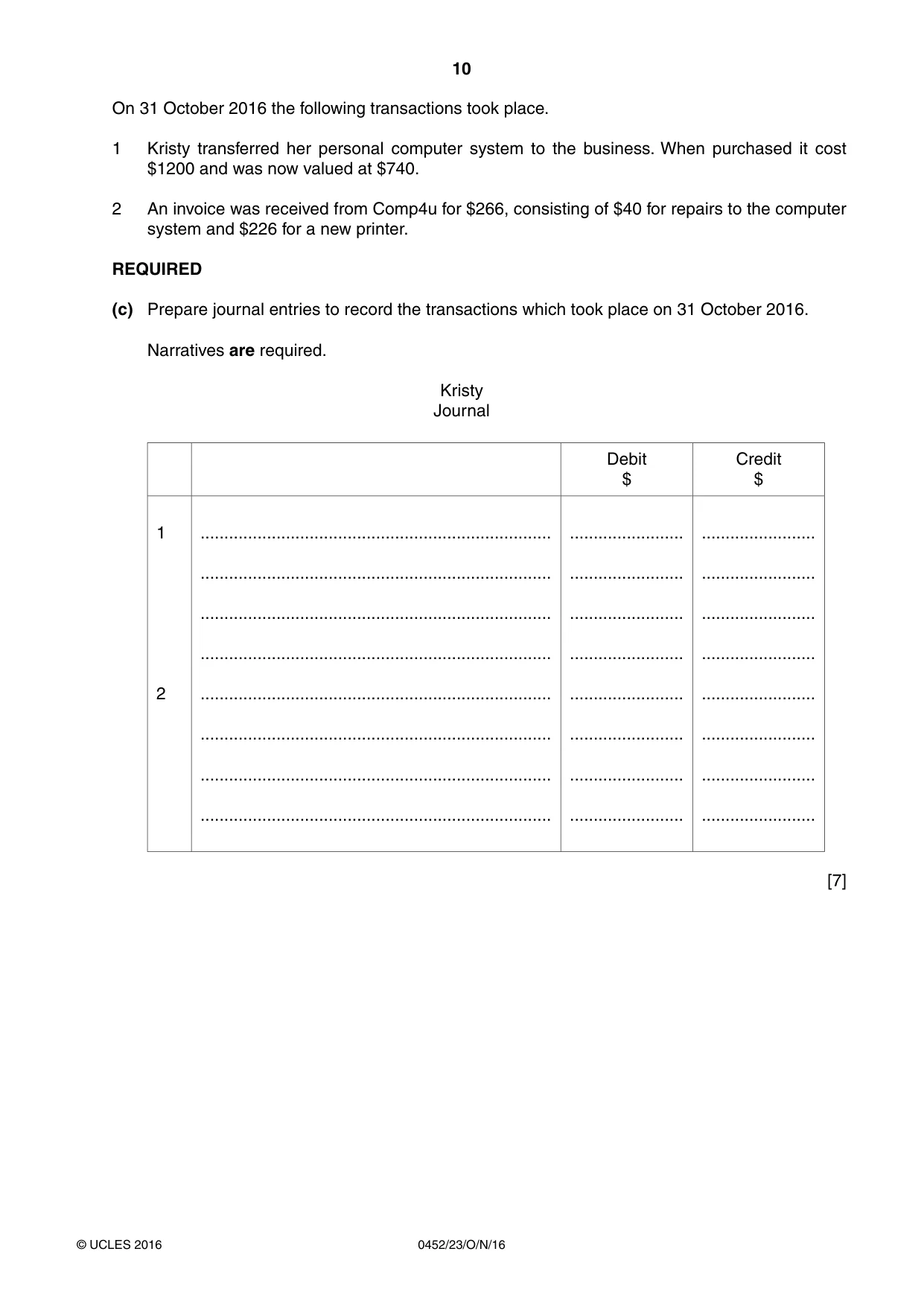 Cambridge IGCSE Accounting 0452 2016 Oct/Nov Paper 2 · Variant 3 question paper, page 10 of 20