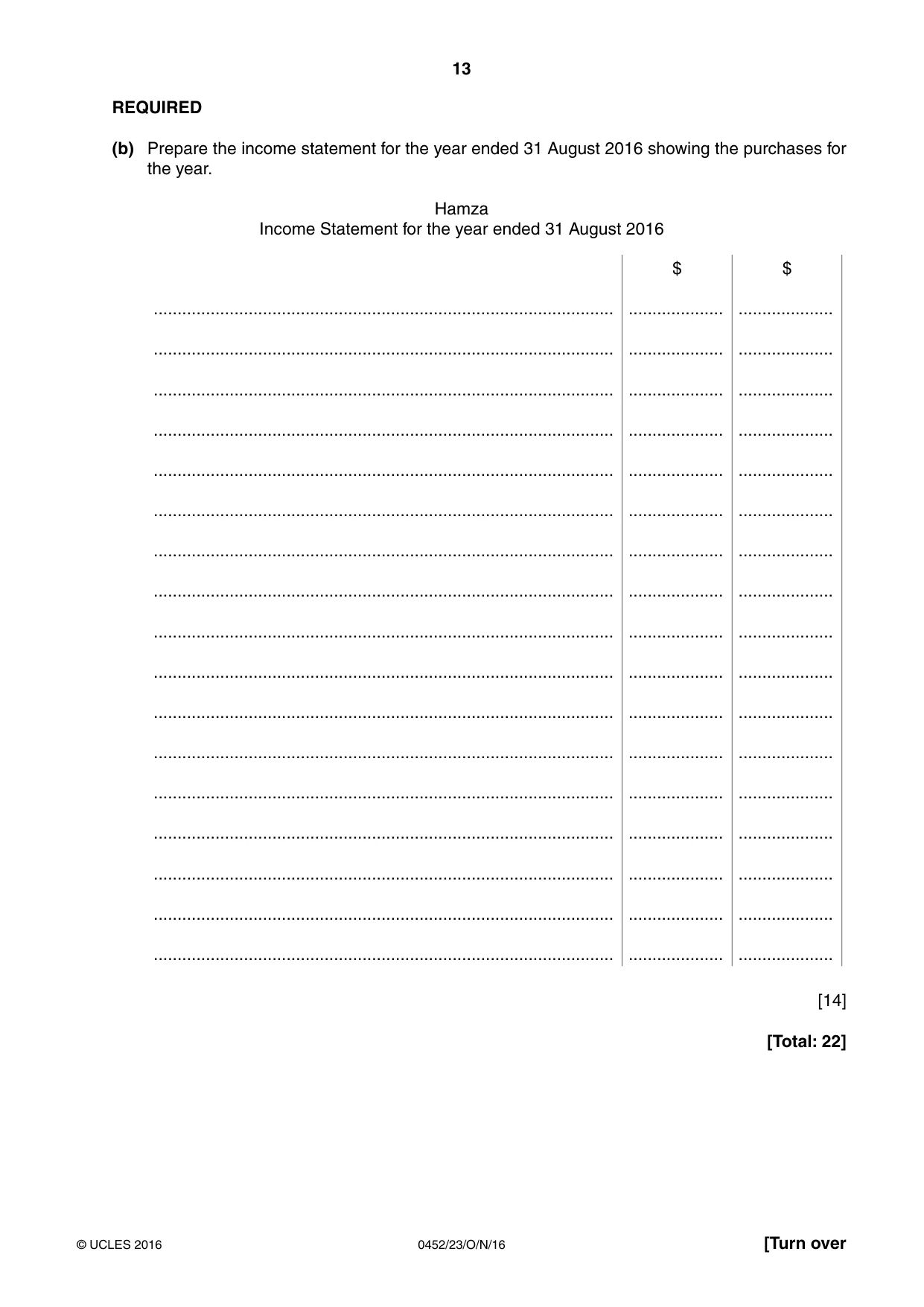 Cambridge IGCSE Accounting 0452 2016 Oct/Nov Paper 2 · Variant 3 question paper, page 13 of 20