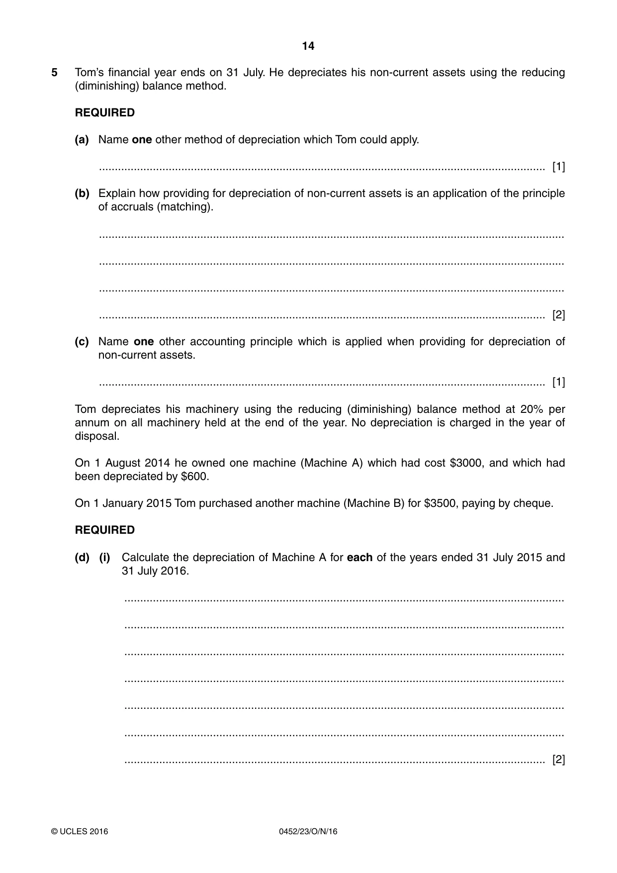 Cambridge IGCSE Accounting 0452 2016 Oct/Nov Paper 2 · Variant 3 question paper, page 14 of 20