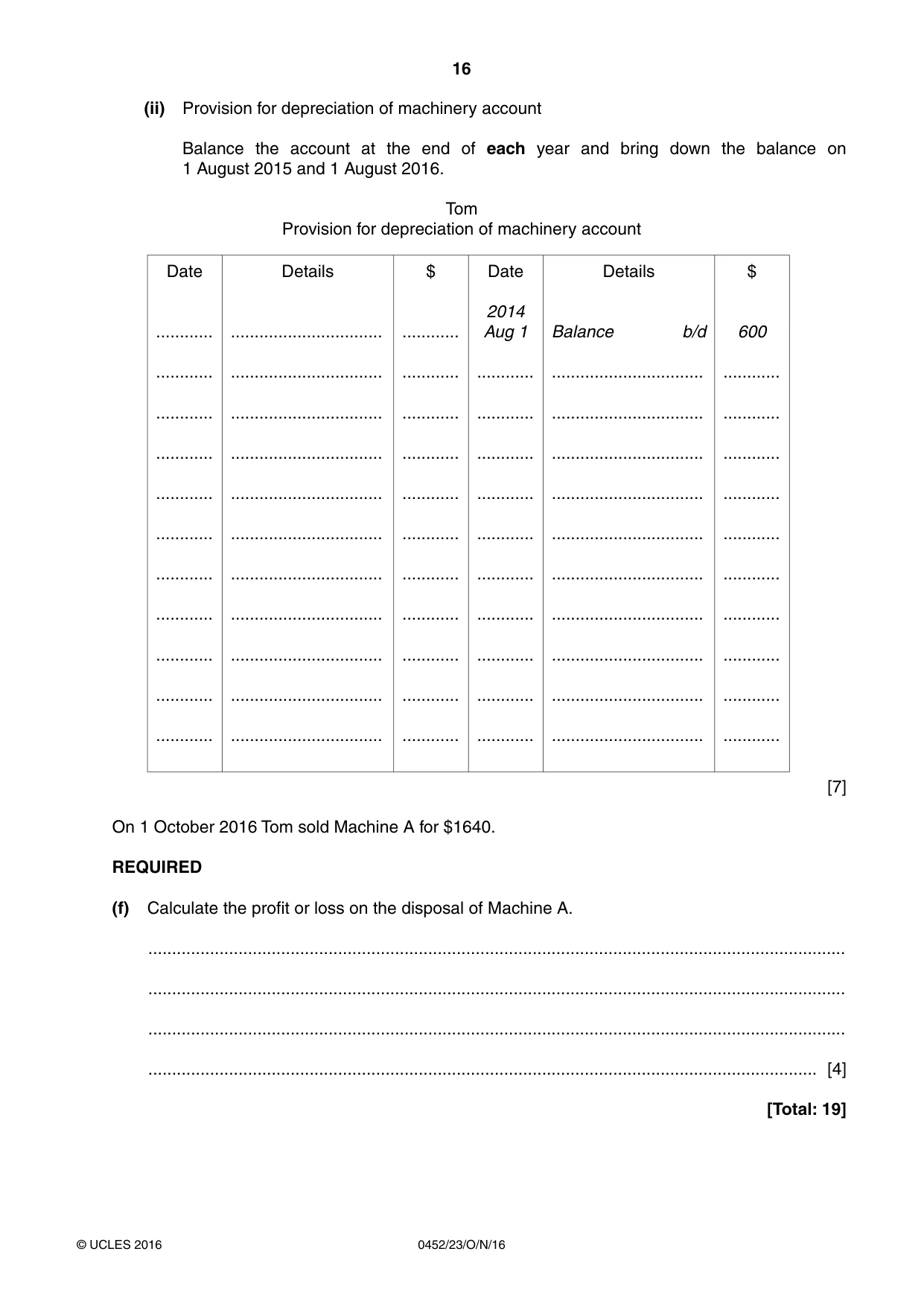 Cambridge IGCSE Accounting 0452 2016 Oct/Nov Paper 2 · Variant 3 question paper, page 16 of 20