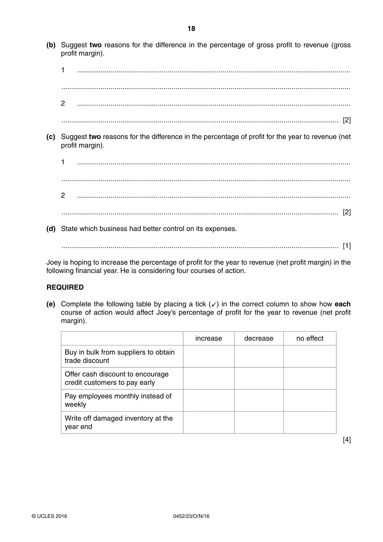 Cambridge IGCSE Accounting 0452 2016 Oct/Nov Paper 2 · Variant 3 question paper, page 18 of 20