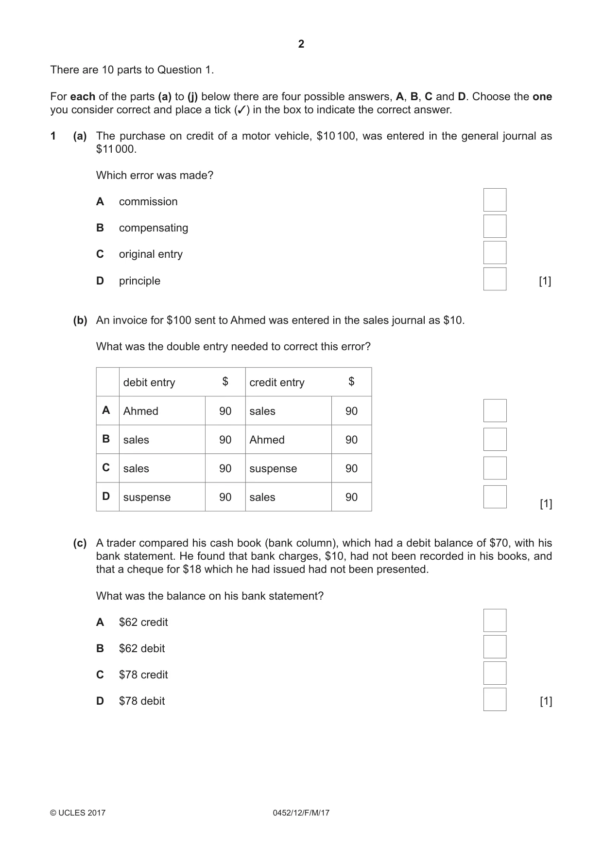 Cambridge IGCSE Accounting 0452 2017 Feb/March Paper 1 · Variant 2 question paper, page 2 of 20
