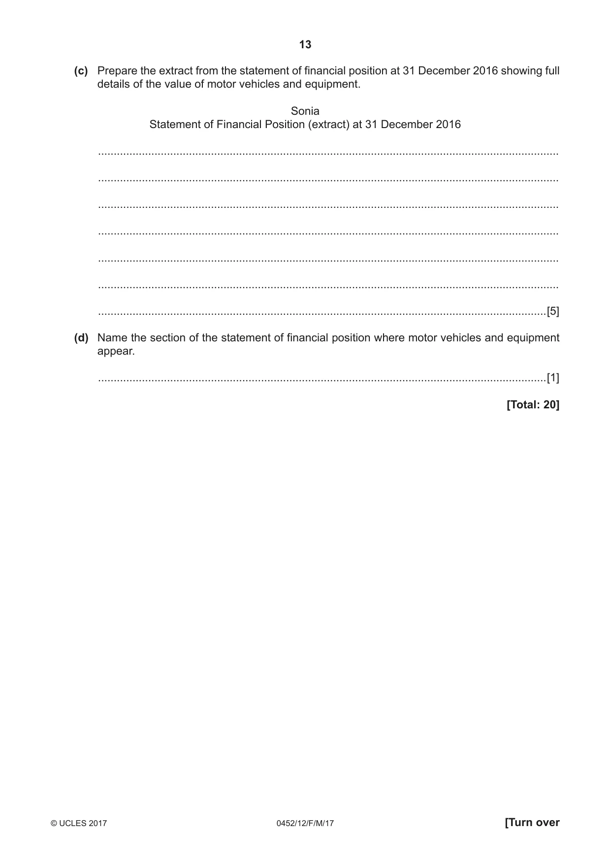 Cambridge IGCSE Accounting 0452 2017 Feb/March Paper 1 · Variant 2 question paper, page 13 of 20