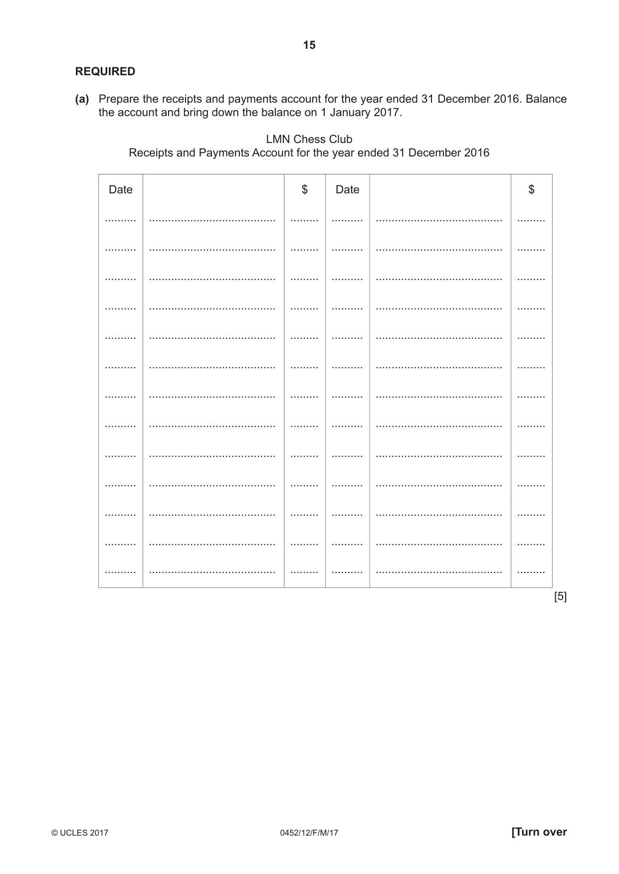 Cambridge IGCSE Accounting 0452 2017 Feb/March Paper 1 · Variant 2 question paper, page 15 of 20