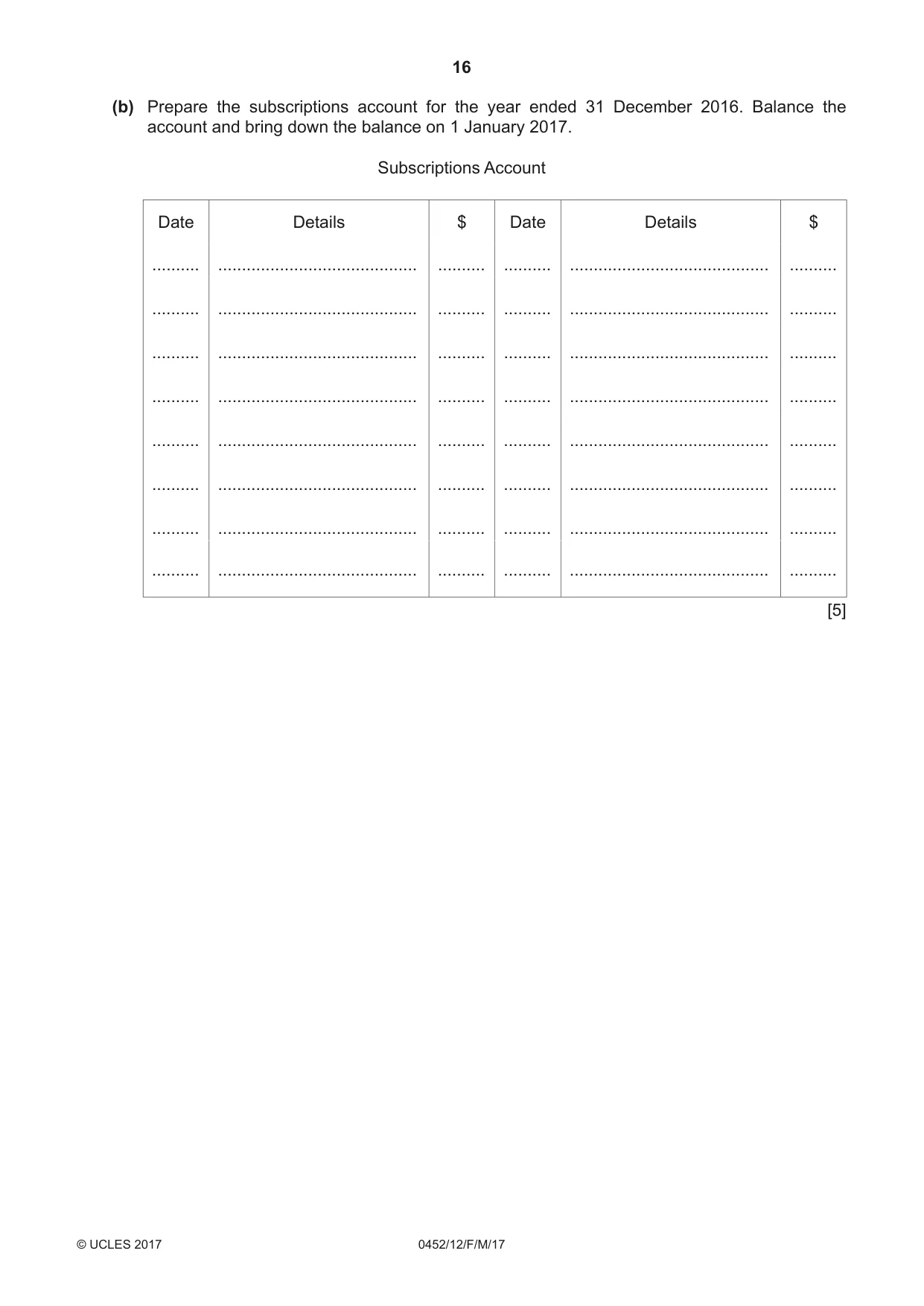 Cambridge IGCSE Accounting 0452 2017 Feb/March Paper 1 · Variant 2 question paper, page 16 of 20