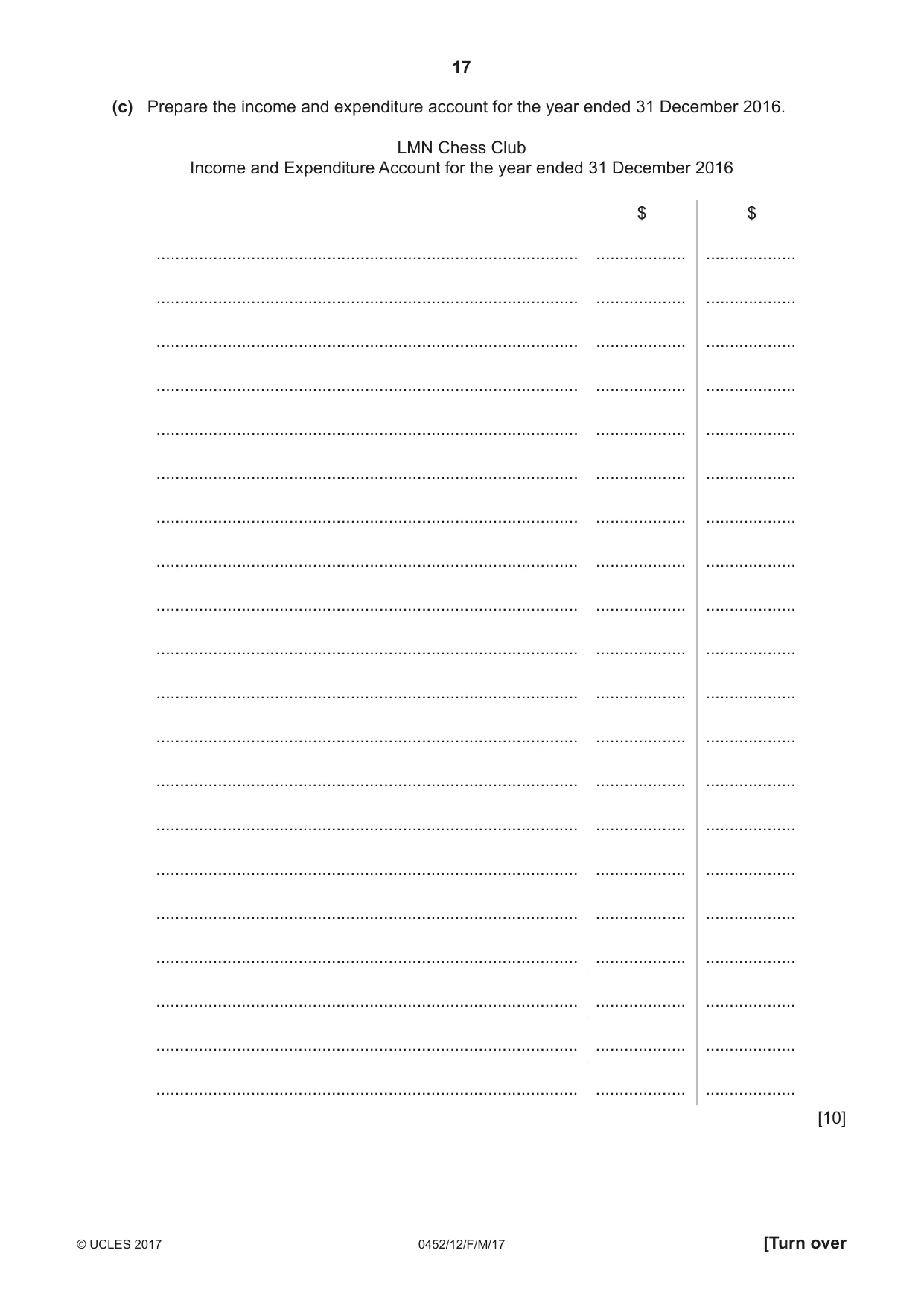 Cambridge IGCSE Accounting 0452 2017 Feb/March Paper 1 · Variant 2 question paper, page 17 of 20