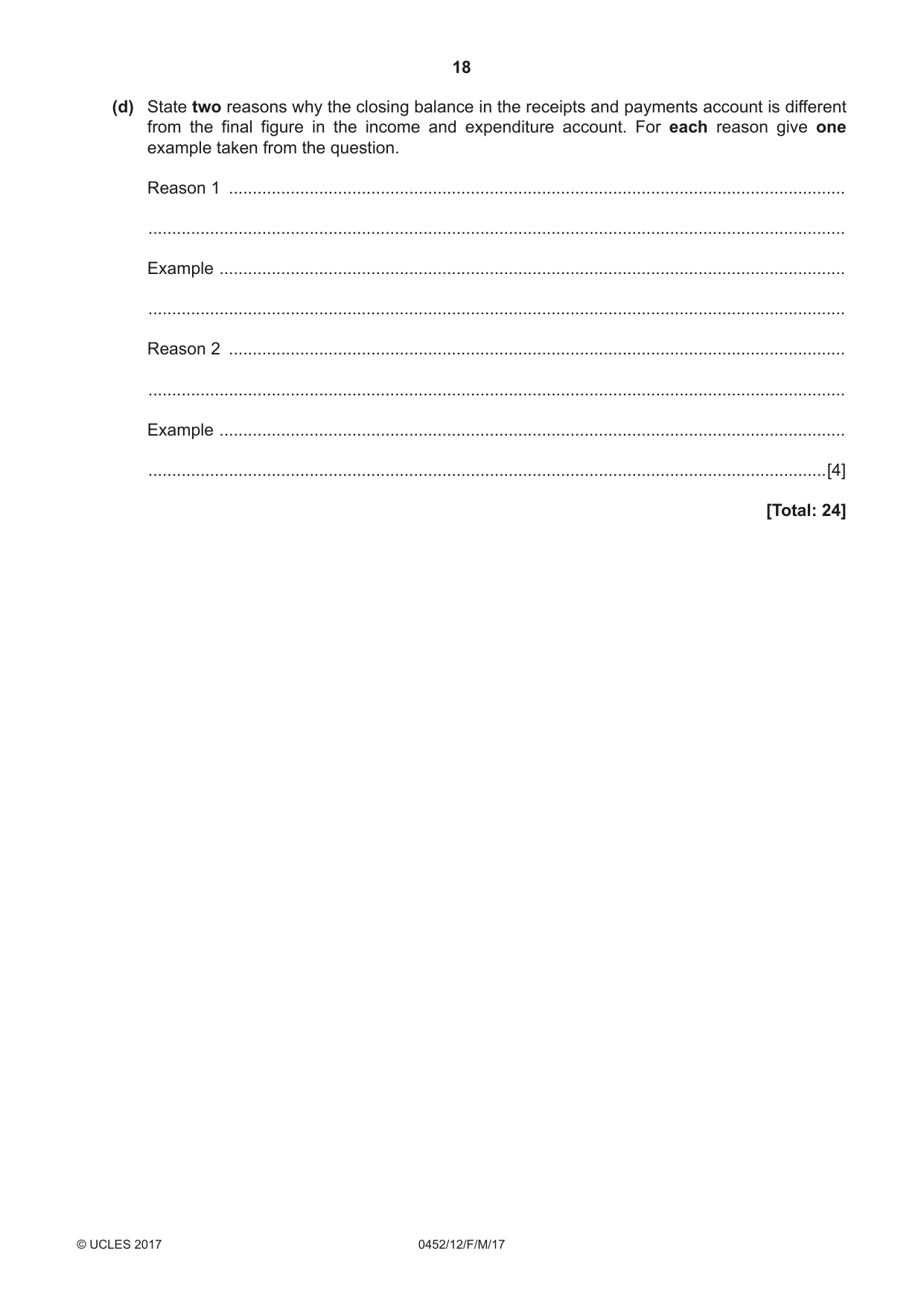 Cambridge IGCSE Accounting 0452 2017 Feb/March Paper 1 · Variant 2 question paper, page 18 of 20