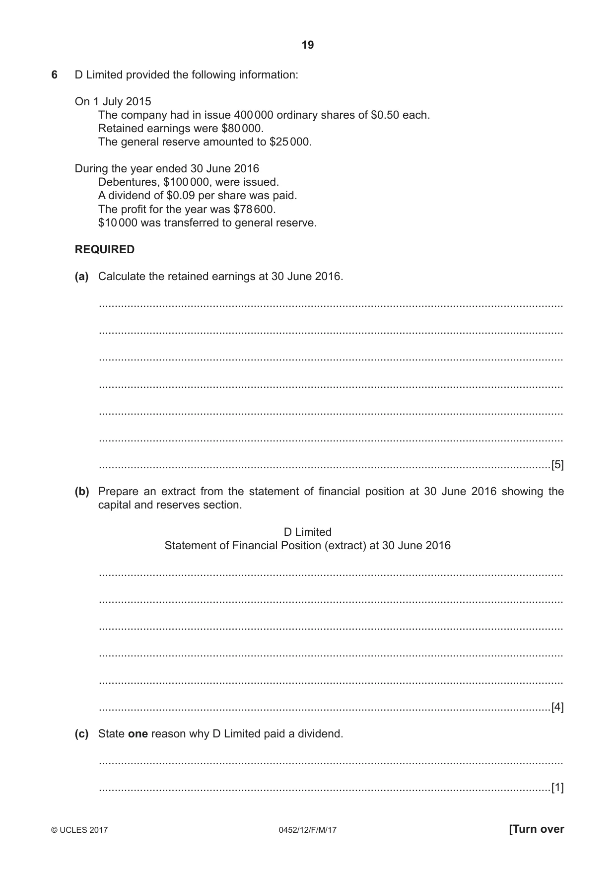 Cambridge IGCSE Accounting 0452 2017 Feb/March Paper 1 · Variant 2 question paper, page 19 of 20