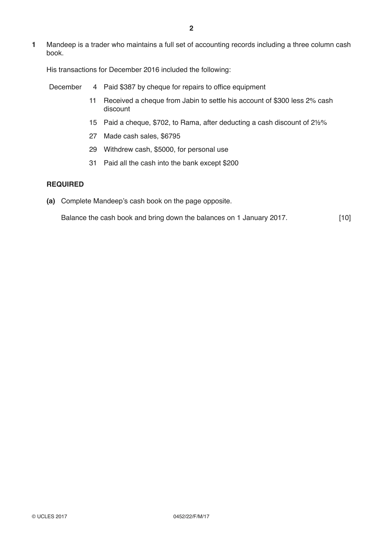 Cambridge IGCSE Accounting 0452 2017 Feb/March Paper 2 · Variant 2 question paper, page 2 of 24