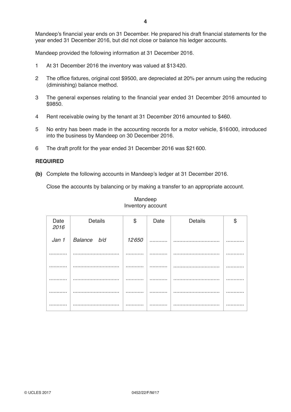Cambridge IGCSE Accounting 0452 2017 Feb/March Paper 2 · Variant 2 question paper, page 4 of 24