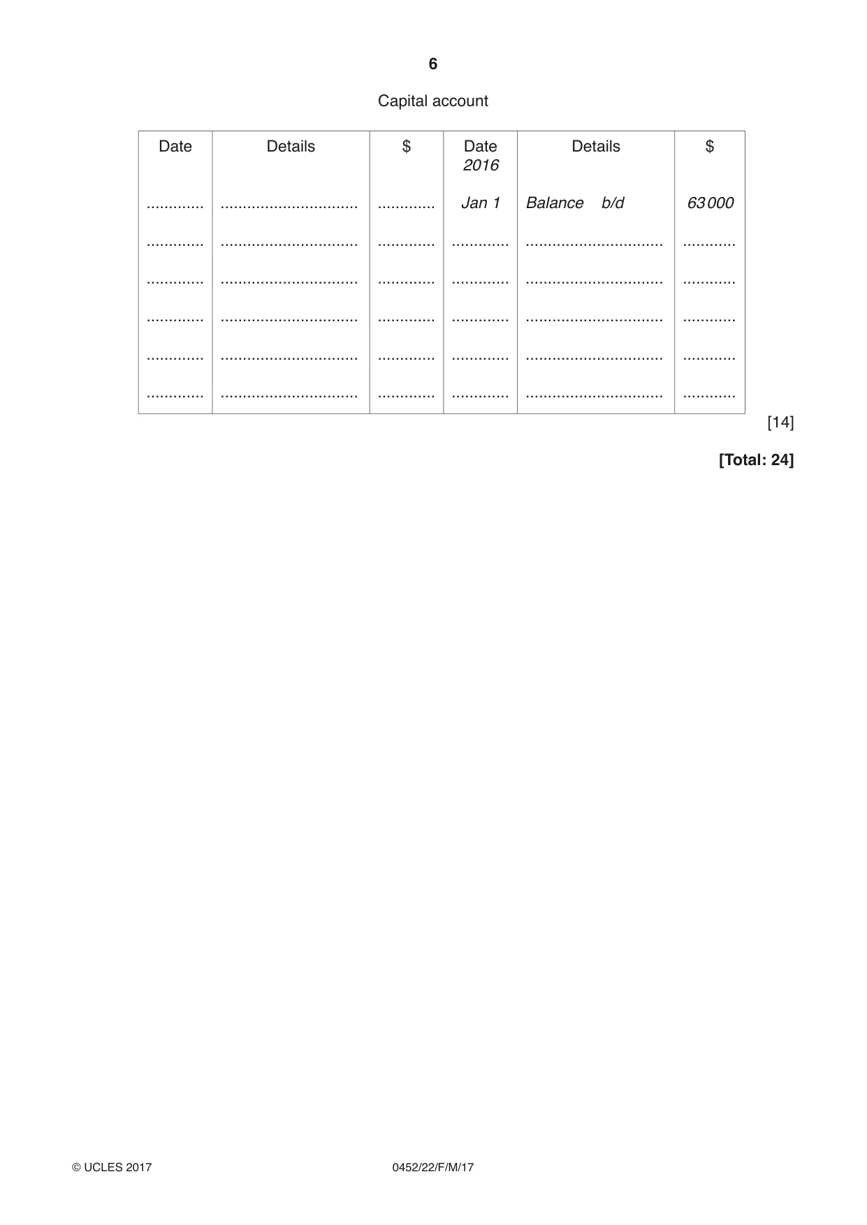 Cambridge IGCSE Accounting 0452 2017 Feb/March Paper 2 · Variant 2 question paper, page 6 of 24
