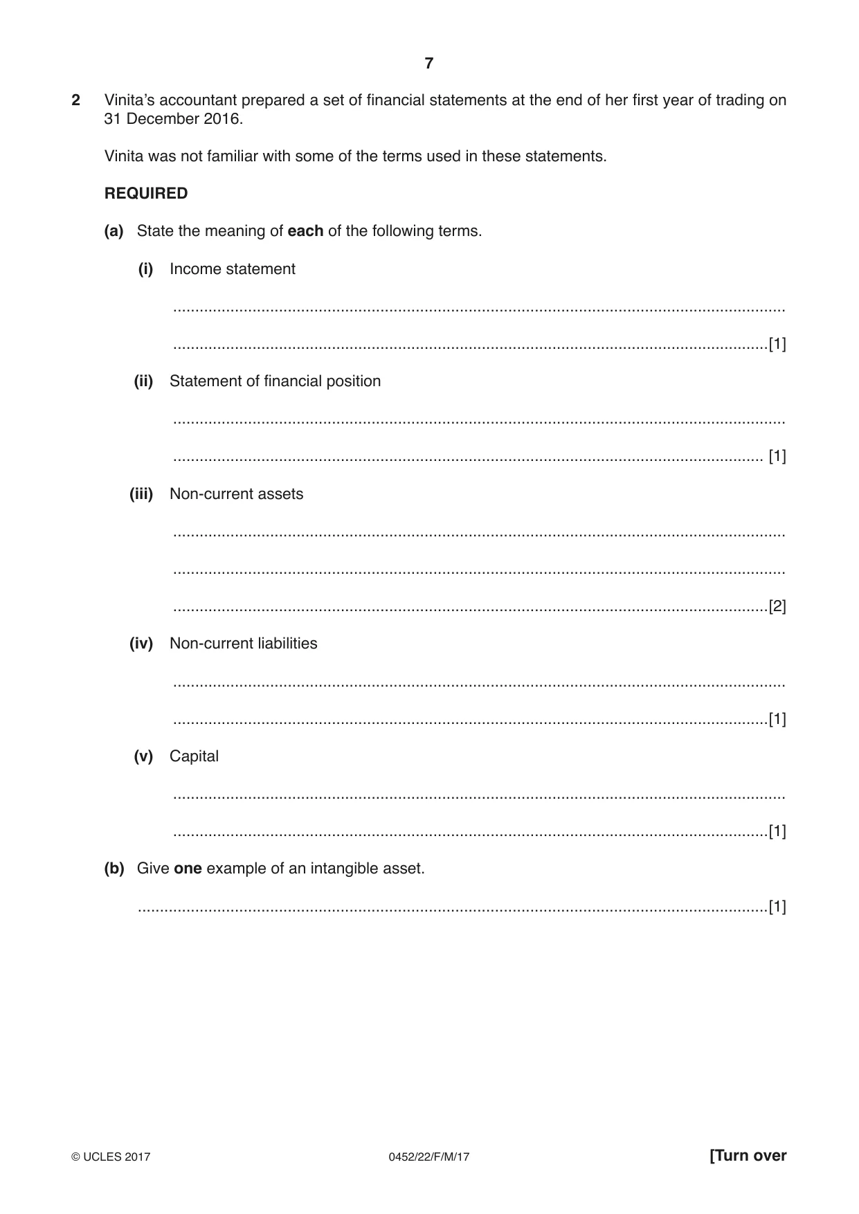 Cambridge IGCSE Accounting 0452 2017 Feb/March Paper 2 · Variant 2 question paper, page 7 of 24