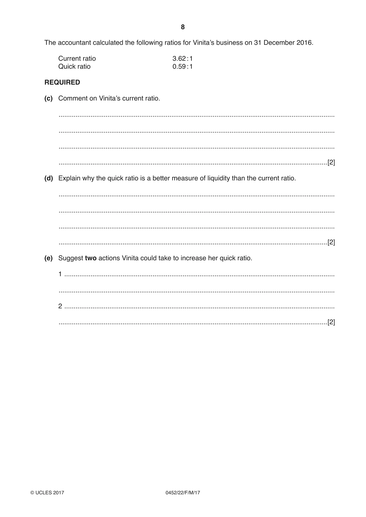Cambridge IGCSE Accounting 0452 2017 Feb/March Paper 2 · Variant 2 question paper, page 8 of 24