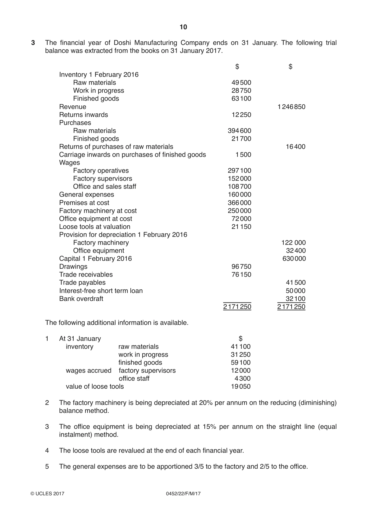 Cambridge IGCSE Accounting 0452 2017 Feb/March Paper 2 · Variant 2 question paper, page 10 of 24