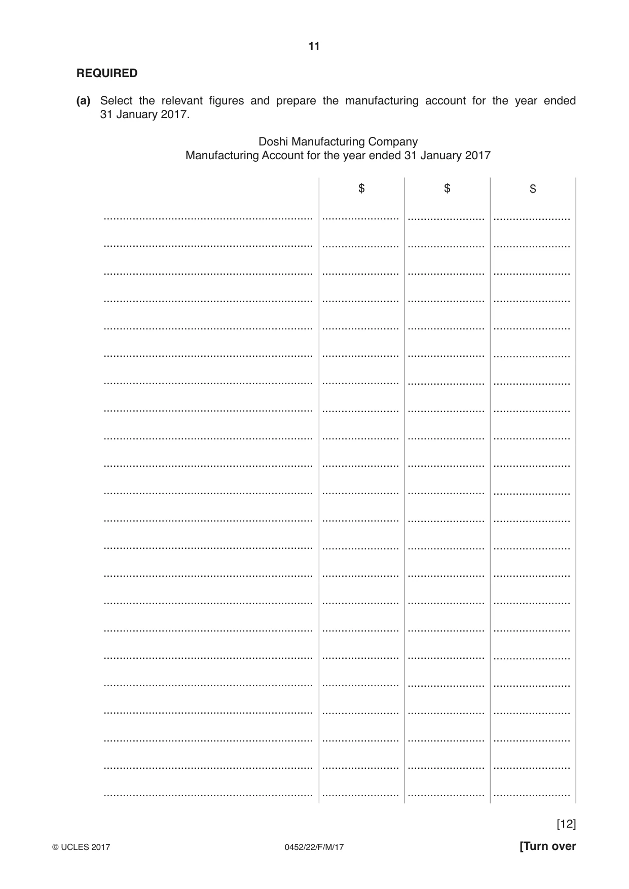Cambridge IGCSE Accounting 0452 2017 Feb/March Paper 2 · Variant 2 question paper, page 11 of 24